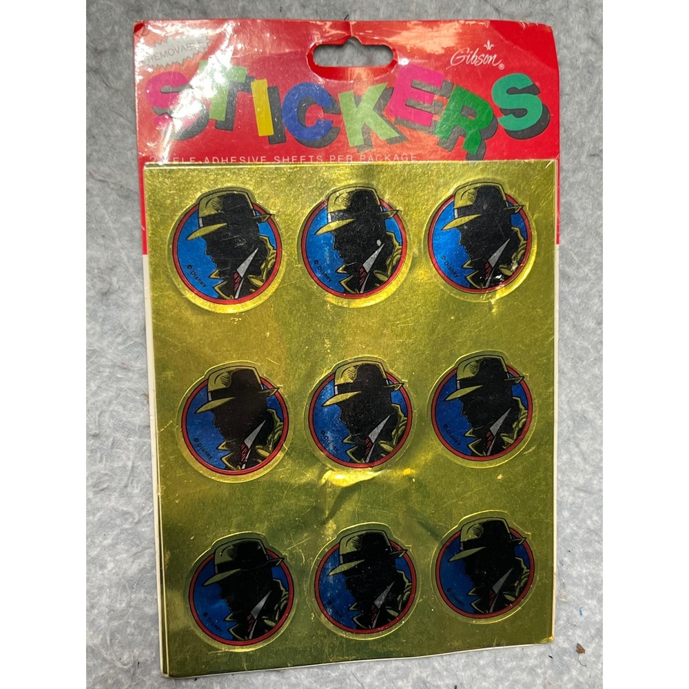 Vintage 1990 Dick Tracy Disney Stickers Gibson‎ Greetings 2 Sheets Gold Foil 90s
